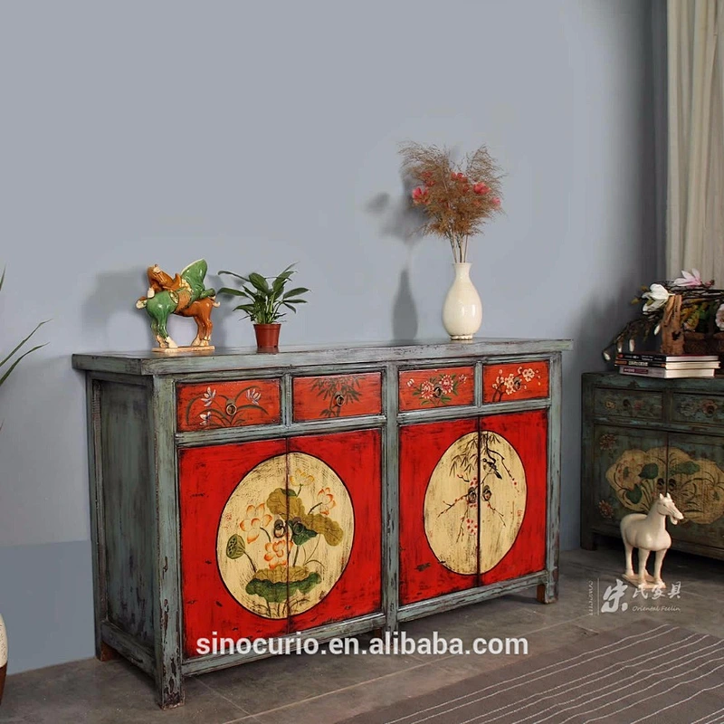Chinese antique wooden lacquer furniture hand painted cabinet