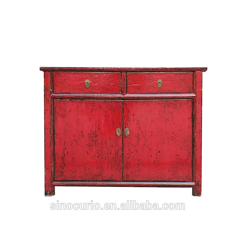 Chinese antique classic living room solid wooden glossy red lacquer furniture cabinet beijing