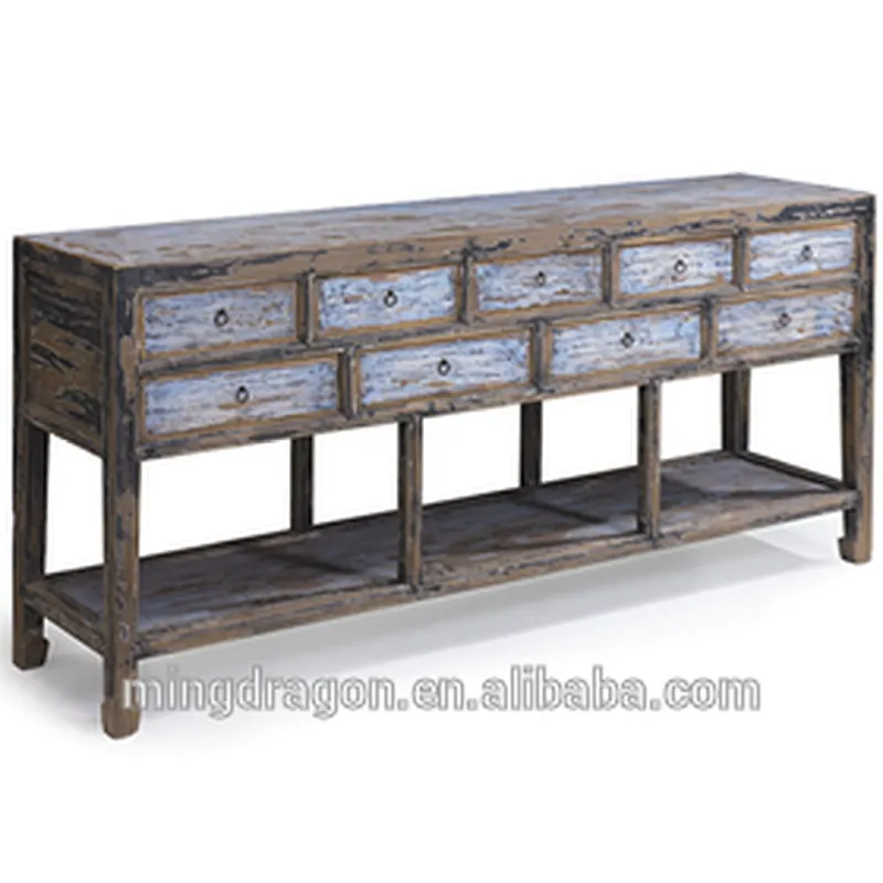 Chinese antique recycle wood console table with drawers