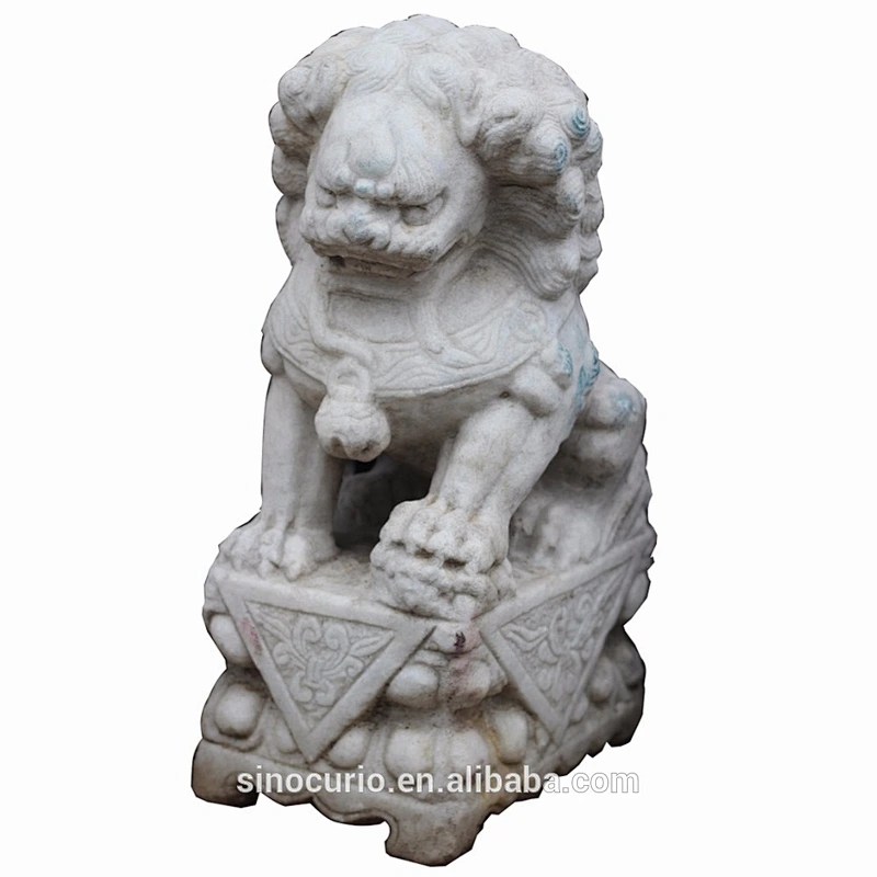 Chinese gate decoration antique white stone lions