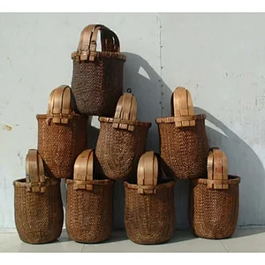 chinese natural antique woven rattan basket