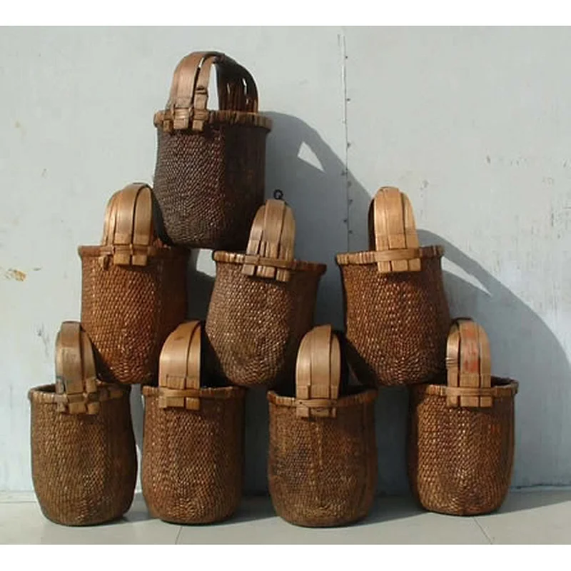 chinese natural antique woven rattan basket