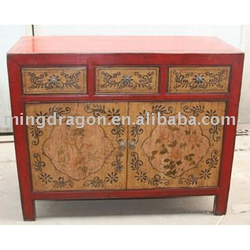 antique Chinese flower painted cabinet