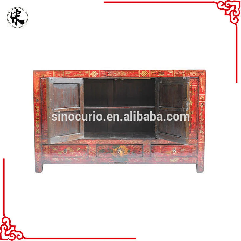 chinese antique dongbei painted furniture-old classical living room cabinet