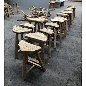 Antique Chinese natural irregular rustic solid wood stools