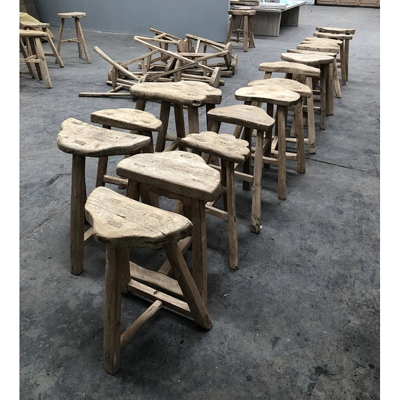 Antique Chinese natural irregular rustic solid wood stools