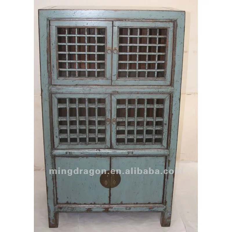 Chinese antique furniture blue pine wood six door cupboard