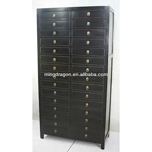 Chinese antique black wooden file cabinet with many drawers