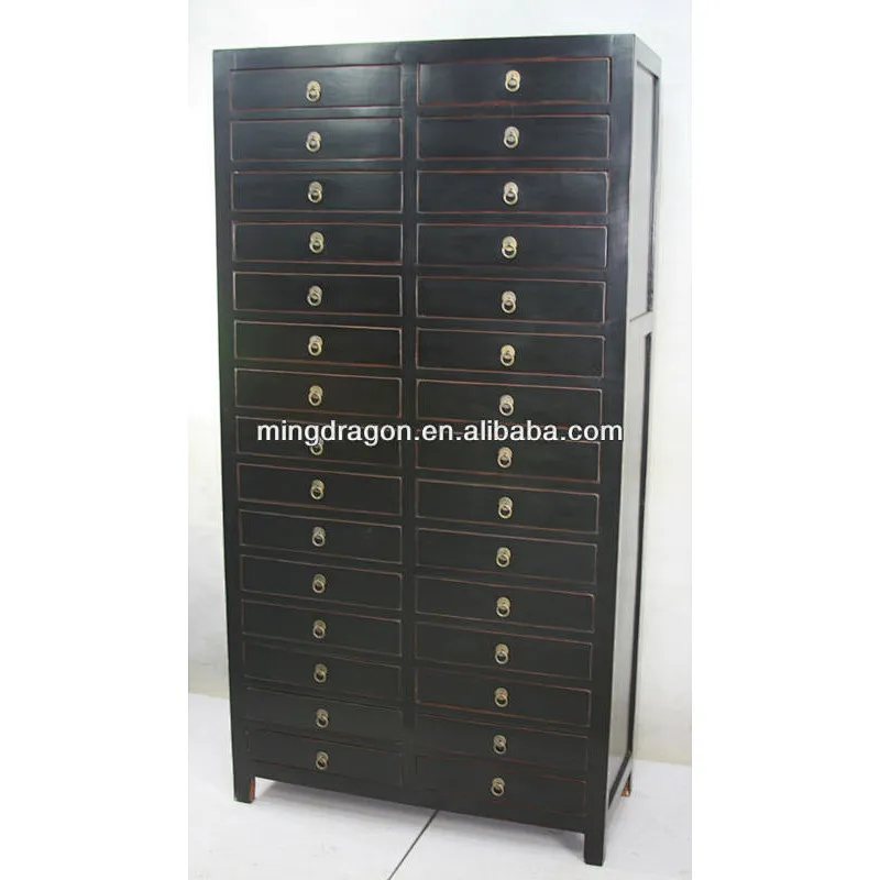 Chinese antique black wooden file cabinet with many drawers