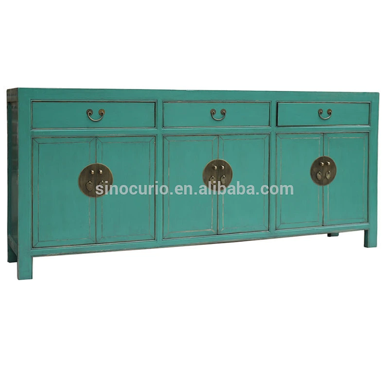 china antique solid wood distressed lacquered kitchen furniture sideboard cabinet