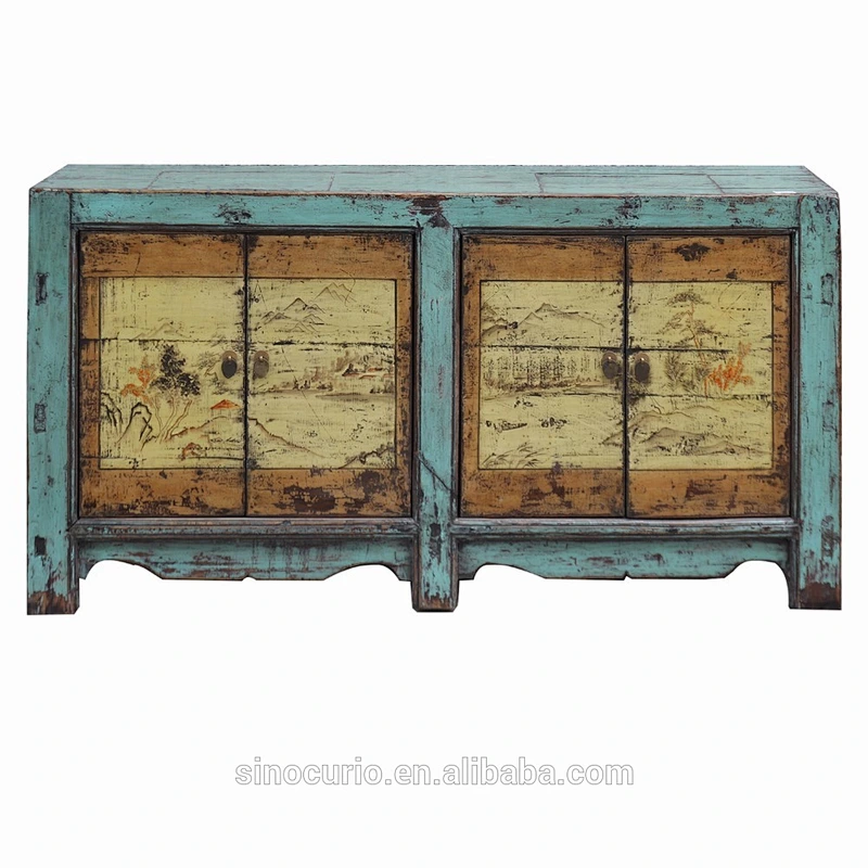 Chinese asian antique recycled wood oriental painted furniture