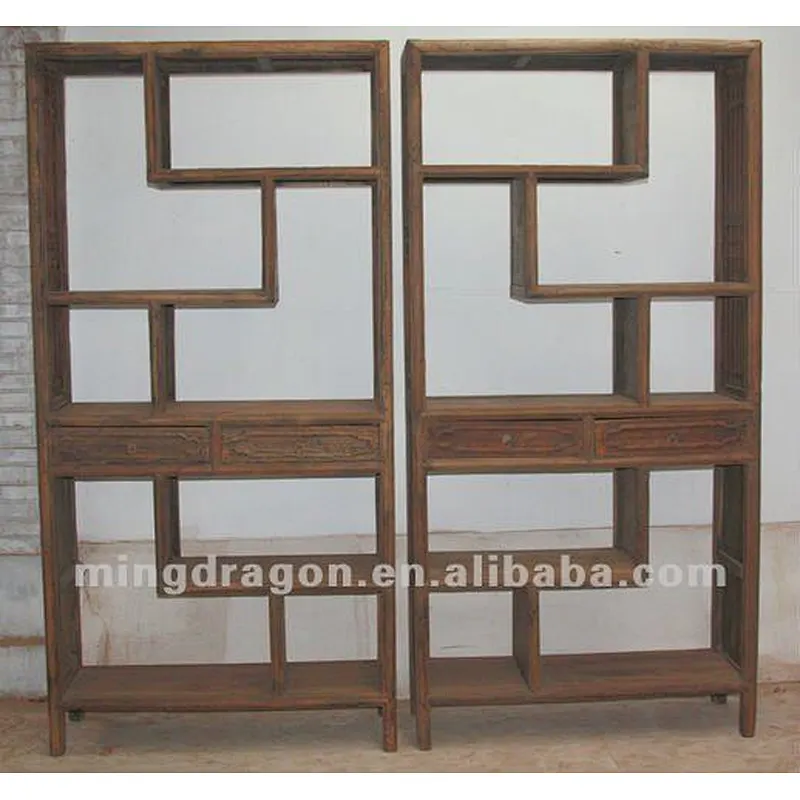 Chinese antique furniture elm wood bookshelf