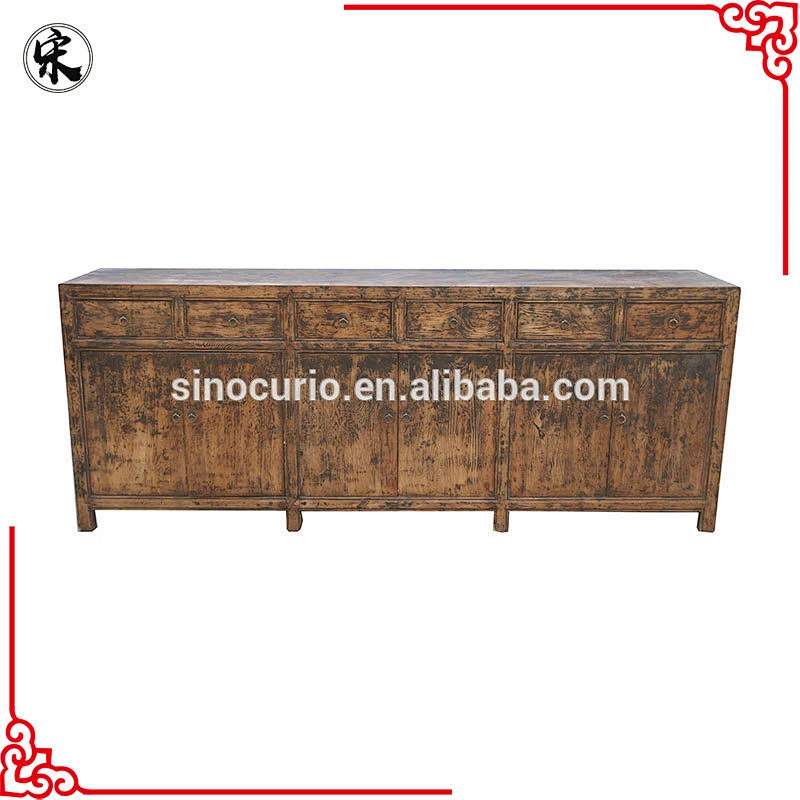 Chinese classical antique vintage recycled elm distressed sideboard buffet