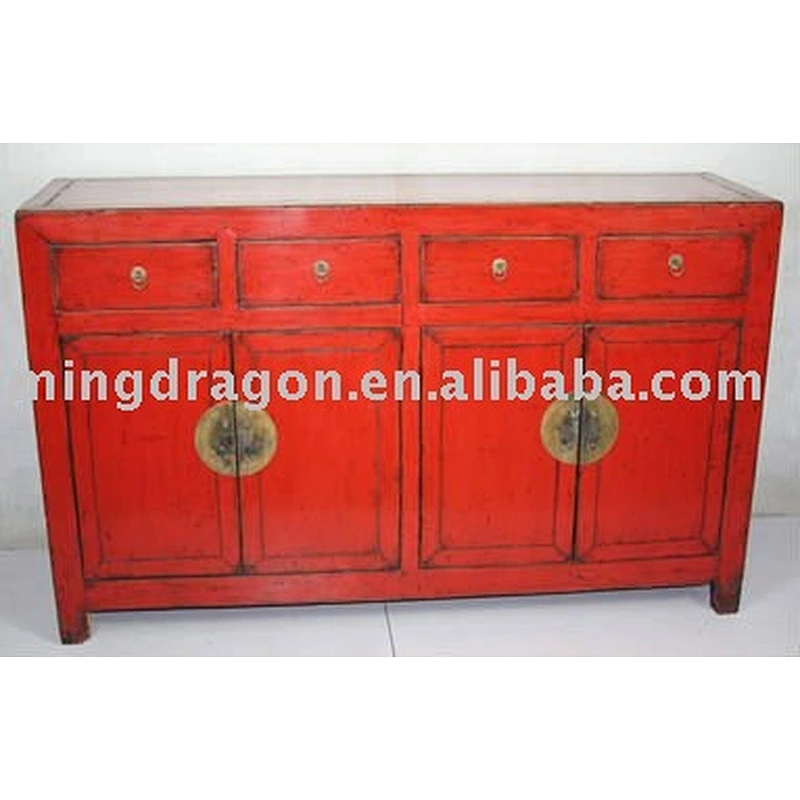 Antique Chinese Red Lacquer Wooden Sideboard