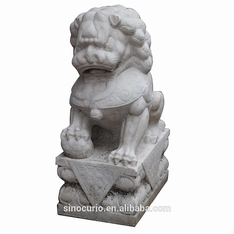 Chinese gate decoration antique white stone lions