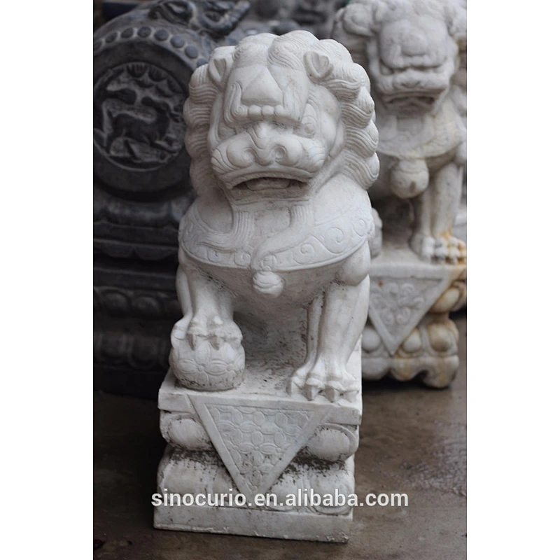 Antique Asian Chinese White Mable Stone Figure Statue Carved Lion