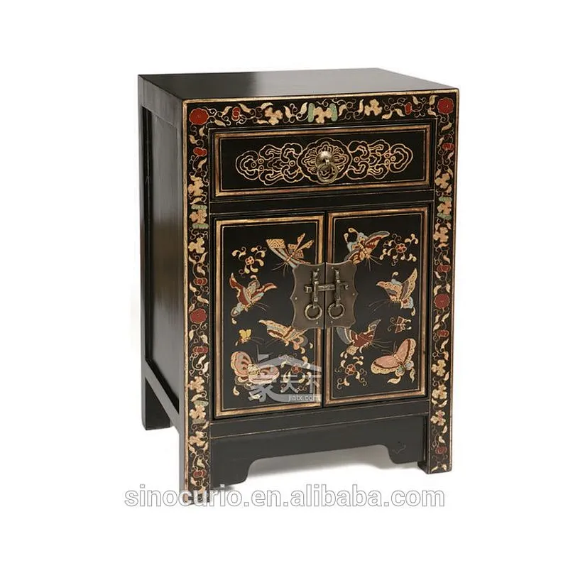 Chinese antique furniture solid wood painting bedside cabinet
