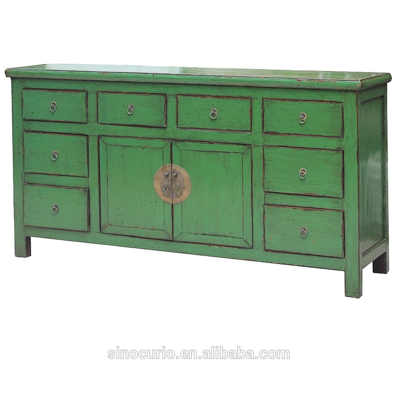 Chinese style vintage antique distressed living room furniture painted wooden cabinets with drawers