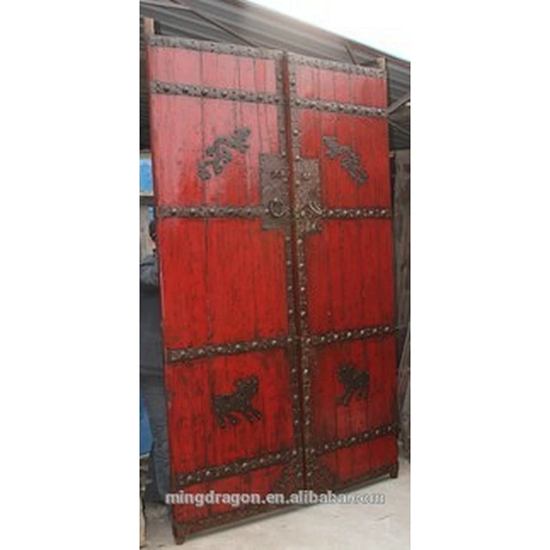 Antique chinese rustic painting solid wood door
