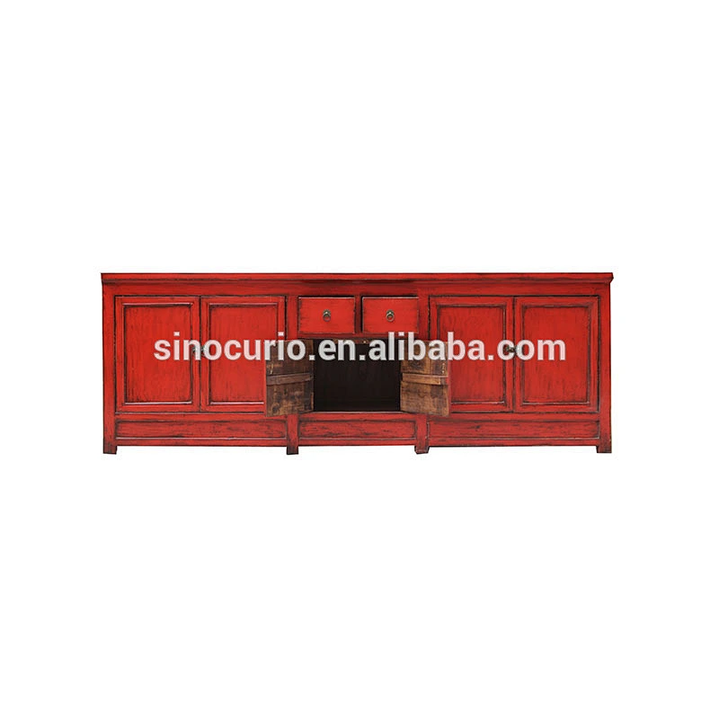 wholesale reclaimed wood furniture- Chinese red lacquer solid wood cabinet