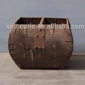 Chinese antique accessory wood bucket wooden flower basket
