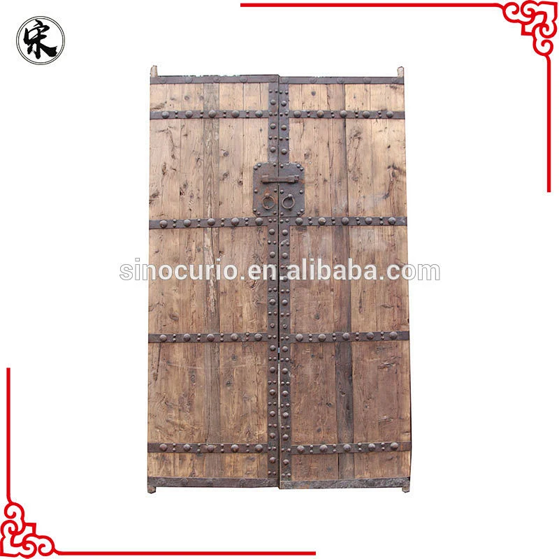 Chinese antique carved exterior solid recycle wood door