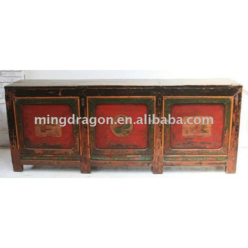 Chinese Mongolia Antique Furniture Painting Cabinet