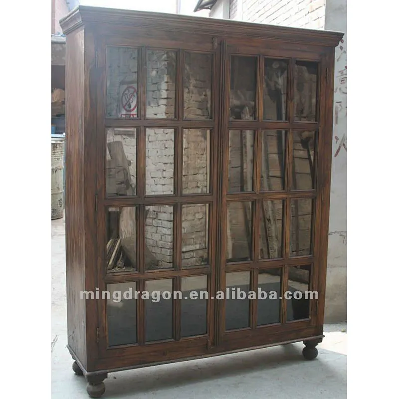 chinese antique furniture pine shan wood glass bookshelf