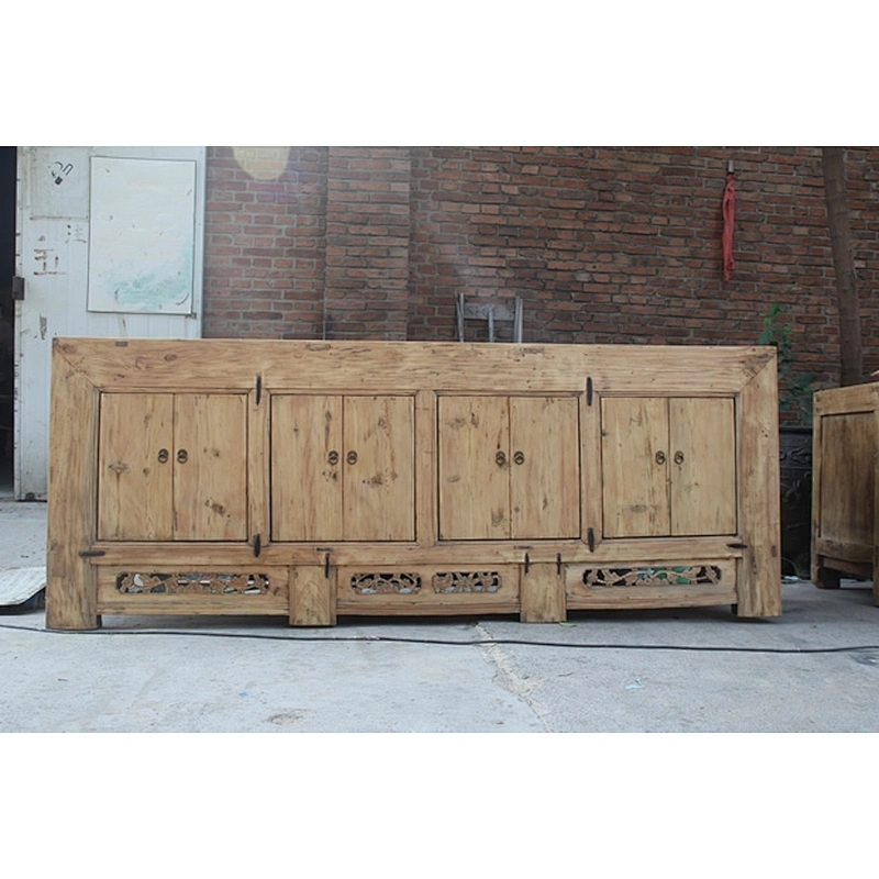 Reproduction antique natural wood console cabinet