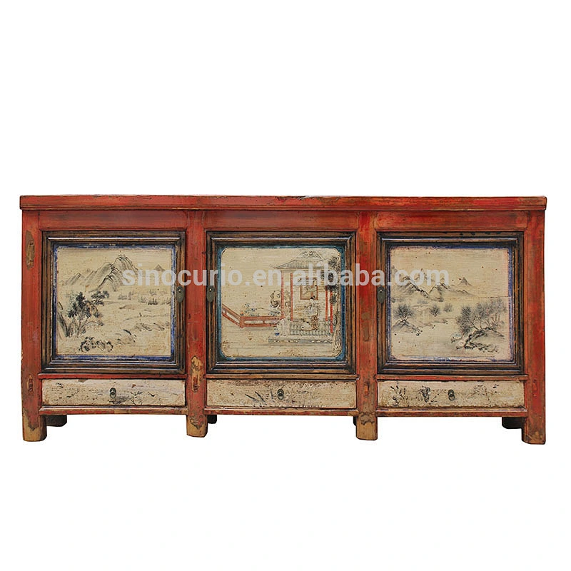 Chinese antique furniture shanxi painted long buffet sideboard