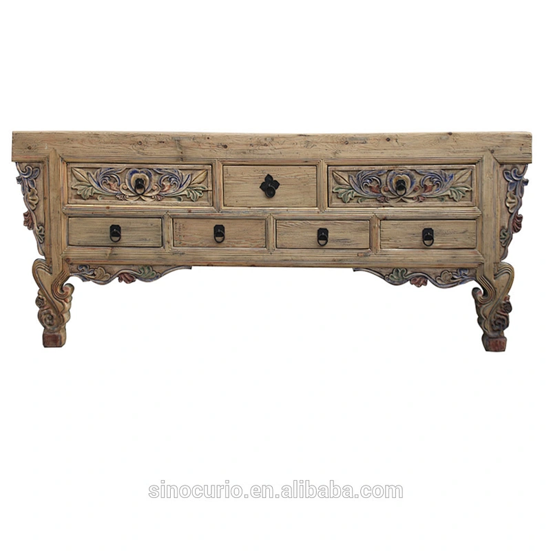 Hot sale antique solid wood bedroom furniture carved natural wood console table