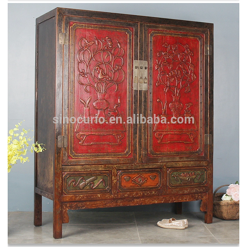Chinese Antique Furniture Wooden Wedding Cabinet Wardrobe