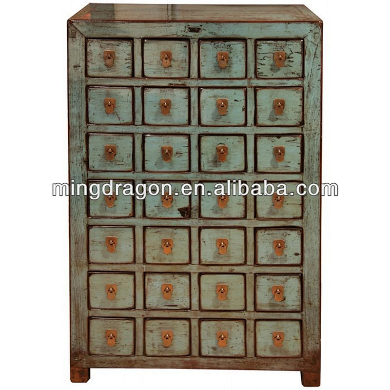 Chinese antique Shanxi distressed rustic reclaimed wood blue medicine cabinet