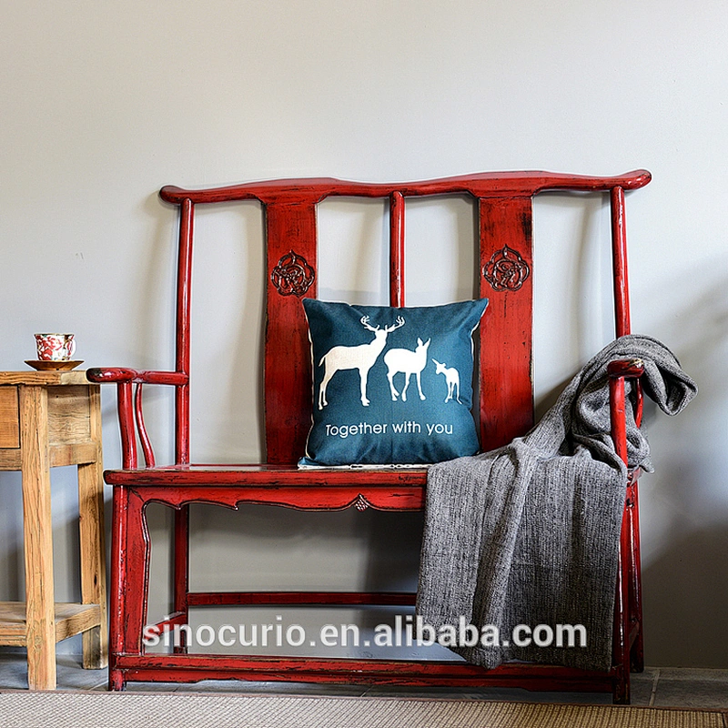 Antique style restaurant recycle wood double chair
