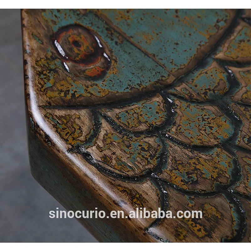 2017 antique old elm wood fish shaped stool