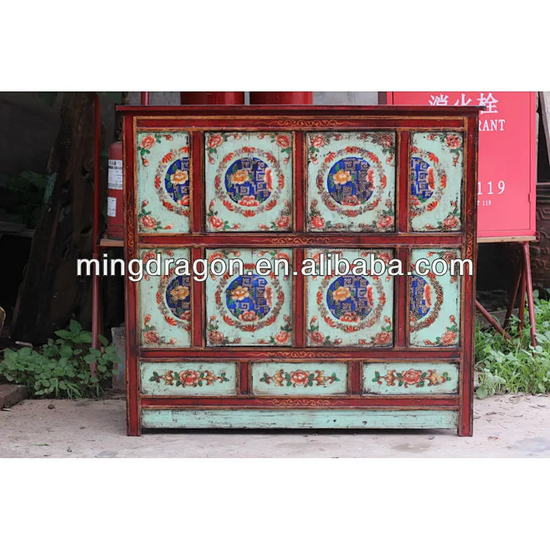 Chinese antique painted vanity Tibet cabinet