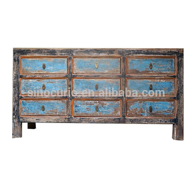 2017 nine drawer wholesale rustic reclaimed wood furniture kitchen cabinet