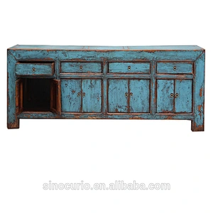 Chinese antique solid wood hand painted high glossy cupboard sideboard