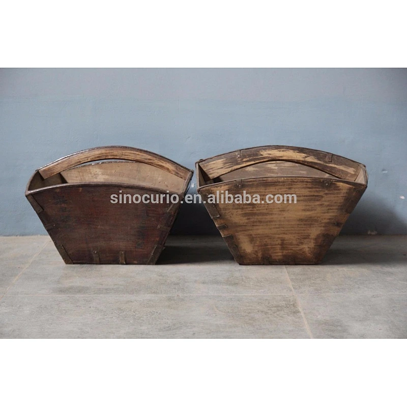 Chinese antique accessory wood bucket wooden flower basket