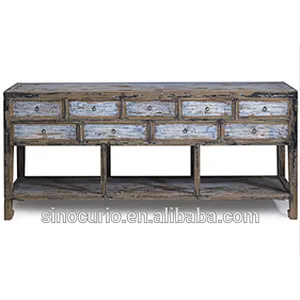Chinese Antique Distressed Wood Side Table