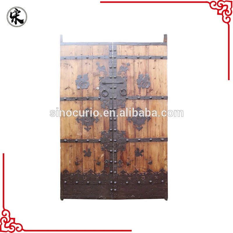 Chinese antique carved exterior solid recycle wood door