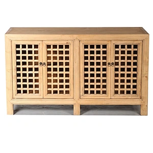 Reproduction antique furniture natural wooden lattice door cupboard cabinet