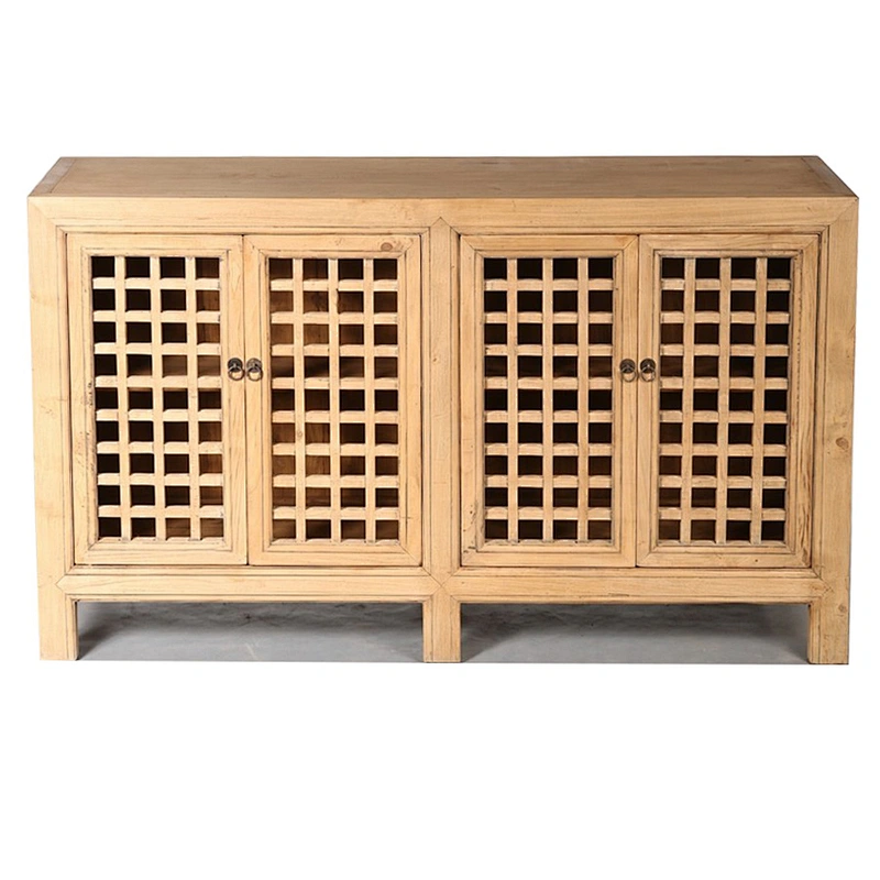Reproduction antique furniture natural wooden lattice door cupboard cabinet