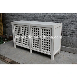 Chinese antique white reproduction living room storage lattice cabinet cheap wholesale furniture china