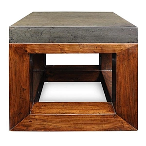 Vintage Style Solid Small Square Tea Table Wooden Stone Top Coffee Table