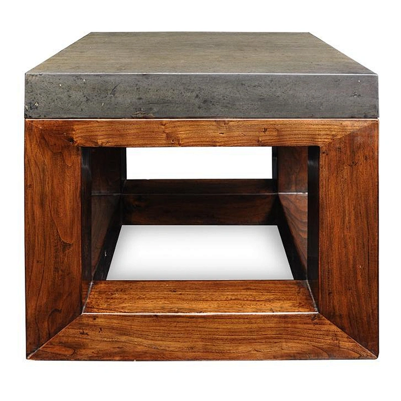 Vintage Style Solid Small Square Tea Table Wooden Stone Top Coffee Table