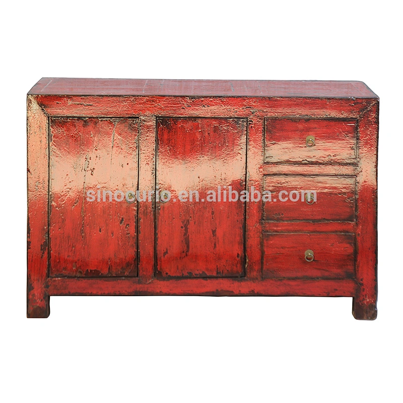 Shiny Old antique cabinet chinese sideboard antique red high glossy asian used furniture cabinet
