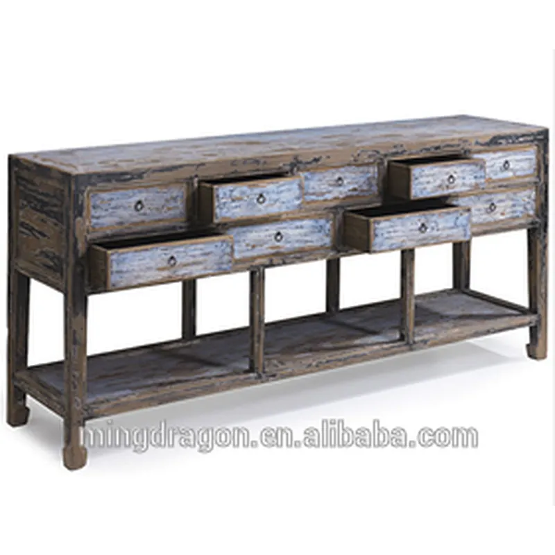 Chinese antique recycle wood console table with drawers