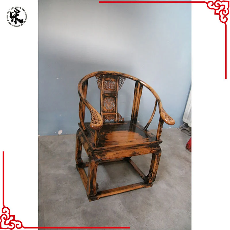 Wholesale antique solid wood hand carved black arm chair