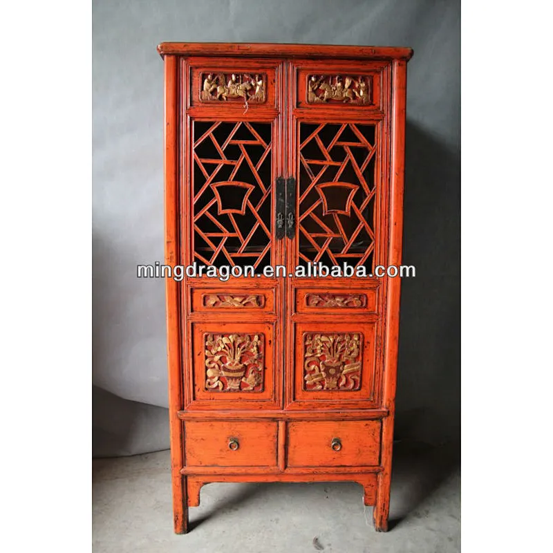 Chinese antique big carved painted kitchen cabinet